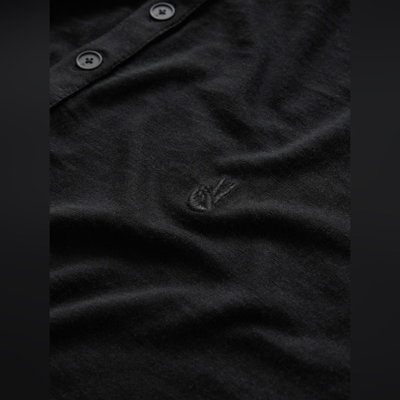 John Varvatos Marty Burnout Polo Long Sleeve Organic Cotton Peace Sign Black - Picture 2 of 7
